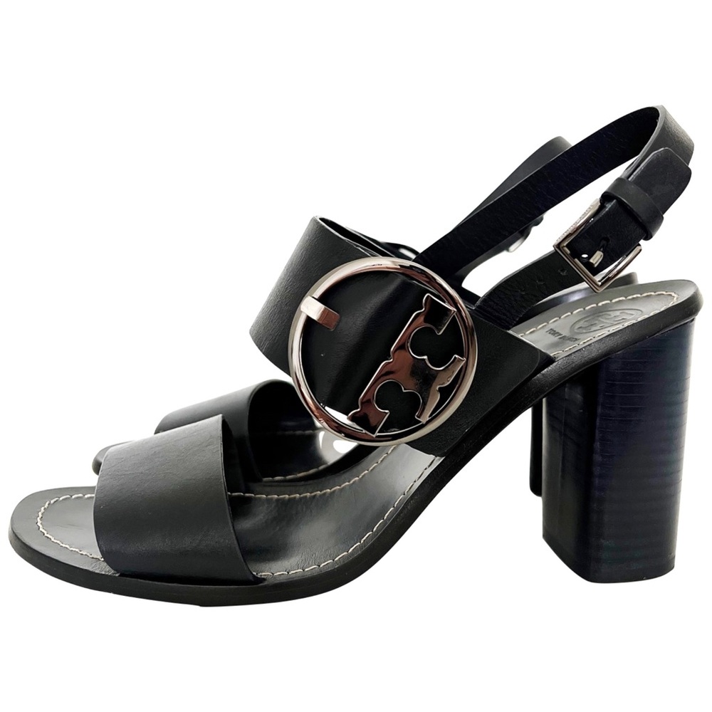 SOLD Tory Burch Thames Leather City Block High Heel Sandals 85MM Navy Size 10.5